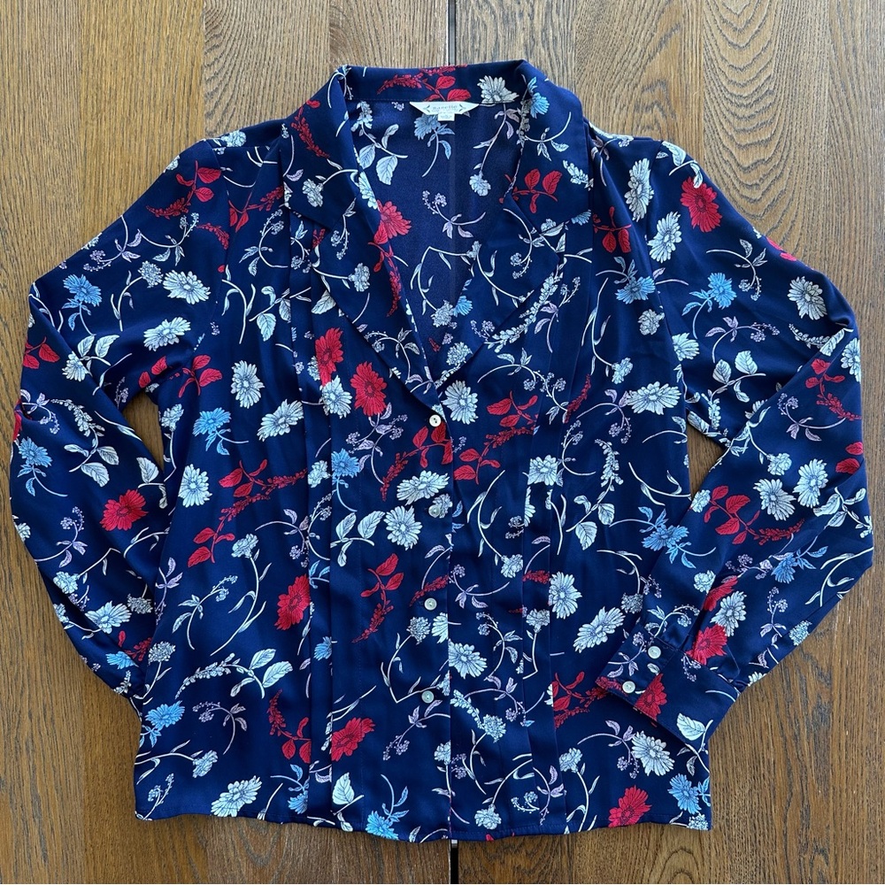 Nanette Lepore Chiffon Floral Print Pleated Top Career Blouse Women's Size M - Picture 3 of 16
